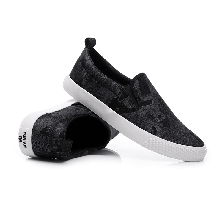 Men Canvas Breathable Slip on Comfy Casual Court Flat Shoes - MRSLM