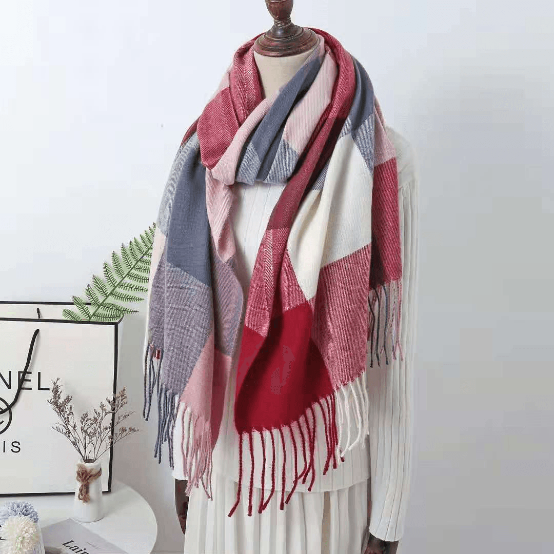 Cashmere Check Scarf Mid-Length Thick Warmth Tassel Shawl - MRSLM