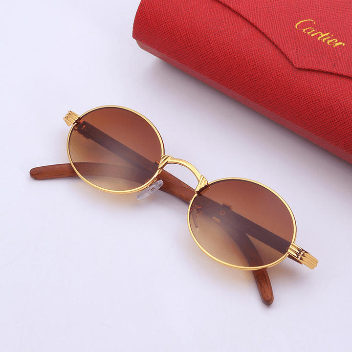 Retro Wood-Like Sunglasses Small round Frame - MRSLM