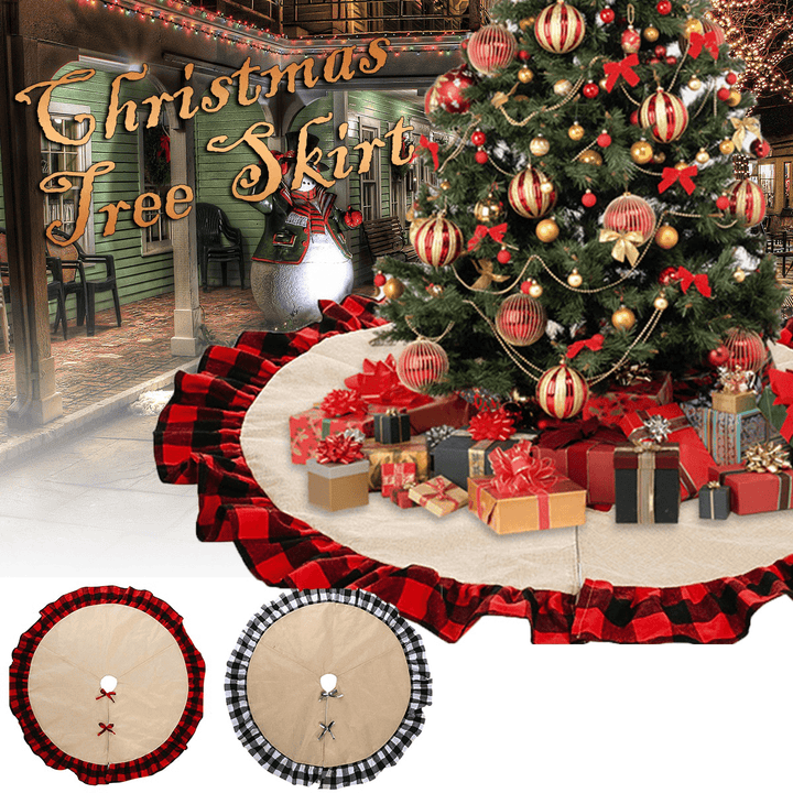 2020 Christmas Linen Lattice Tree Skirt round Carpet Christmas Decorations for Home Floor Mat New Year Xmas Tree Skirts - MRSLM