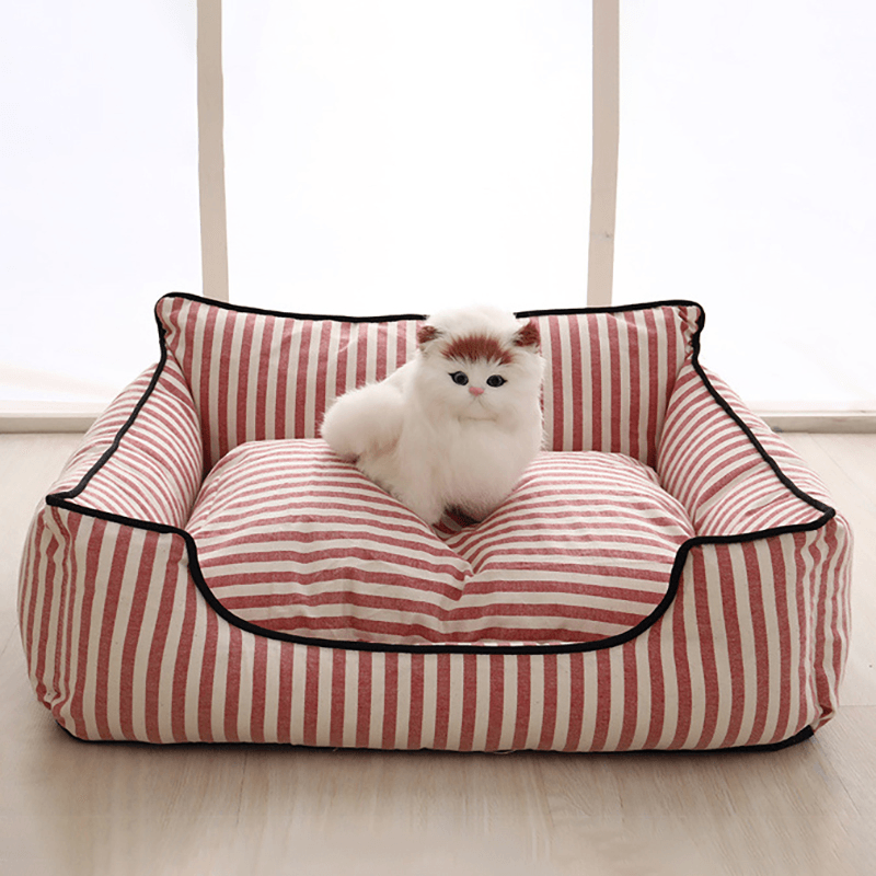 2 Colors Stripe Pattern Pet Sofa Bed Mat Dog Cat Sofa Kennel Pet Bed - MRSLM