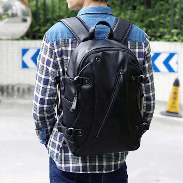 MK Men Faux Leather Fashion Leisure Backpack USB Charging Travel Bag - MRSLM