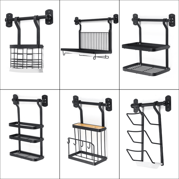 Wall-Mounted Rack Black Stainless Steel Kitchen Shelf Pot Cover Shelf Cover Storage Rack - MRSLM