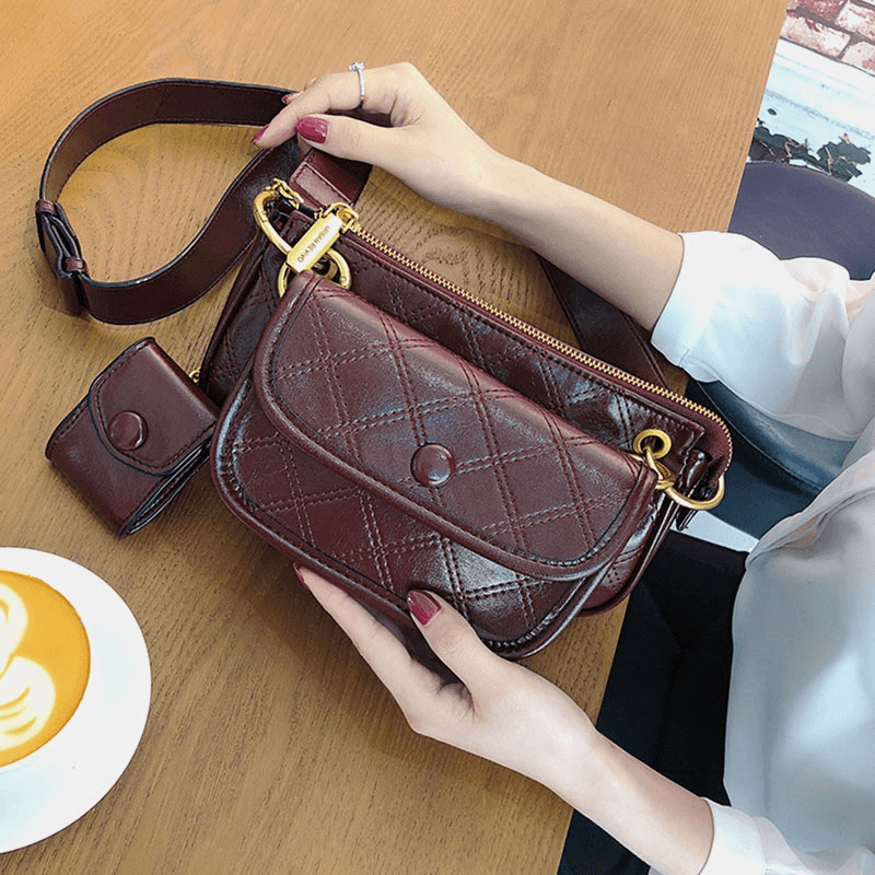 Women Fashion 3Pcs Argyle Solid Shoulder Bag Crossbody Bag - MRSLM