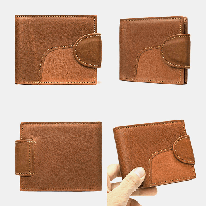 Men Genuine Leather Bifold RFID Anti-Theft Multi-Card Slot Retro Casual Card Holder Coin Wallet - MRSLM