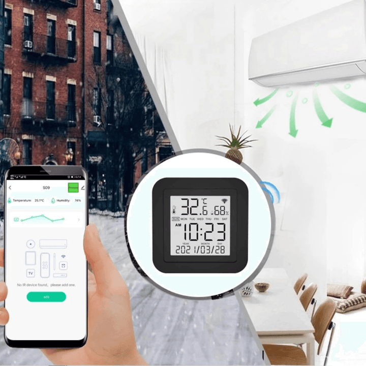 Tuya 3 in 1 Wifi Infrared Remote Control Temperature Humidity Sensor Detector Multi-Funtion Voice Control Intelligent Sensor - MRSLM