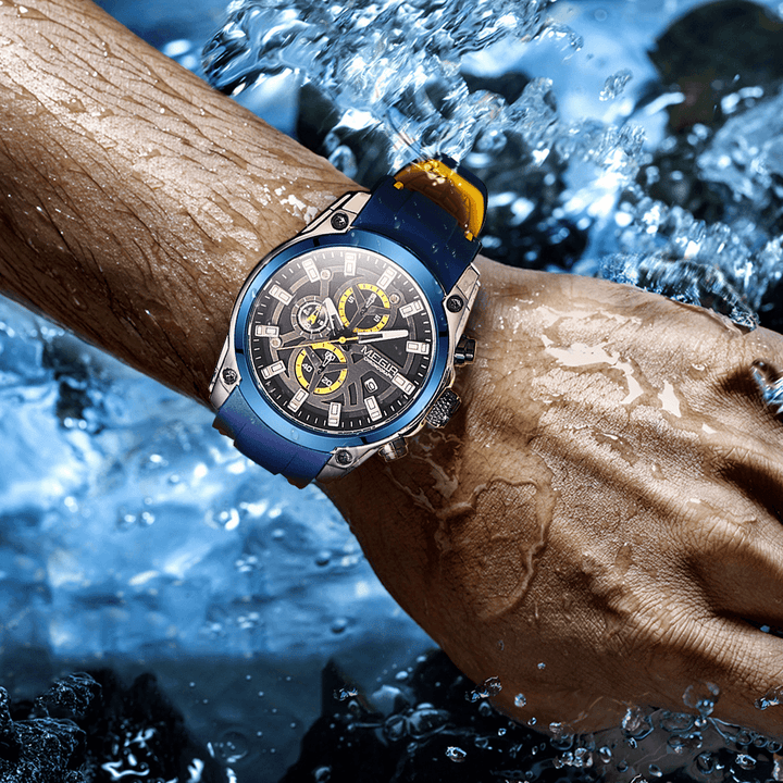 MEGIR 2144 Casual Sport Men Watch Chronograph Luminous Function Calendar Silicone Strap 3ATM Waterproof Quartz Watch - MRSLM