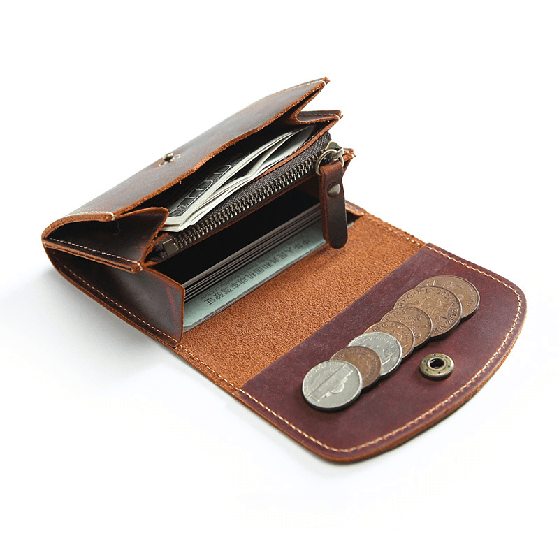 Men Retro Handmade Genuine Leather Short Wallet - MRSLM