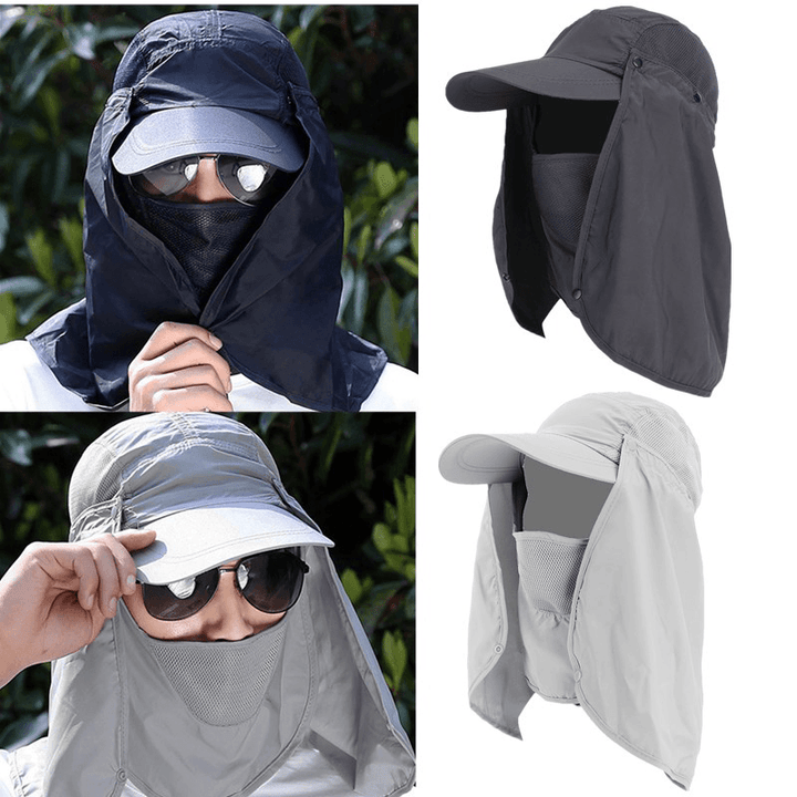 Mens Quick Dry Neck Cover Sun Fishing Hat Ear Flap Bucket Outdoor UV Protection Cap - MRSLM