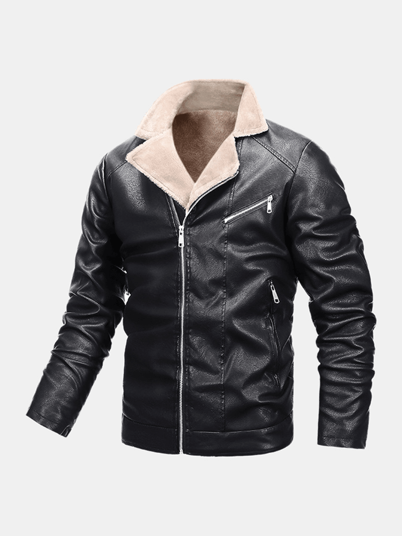 Mens Windproof Multi Pocket Warm PU Leather Biker Jacket - MRSLM