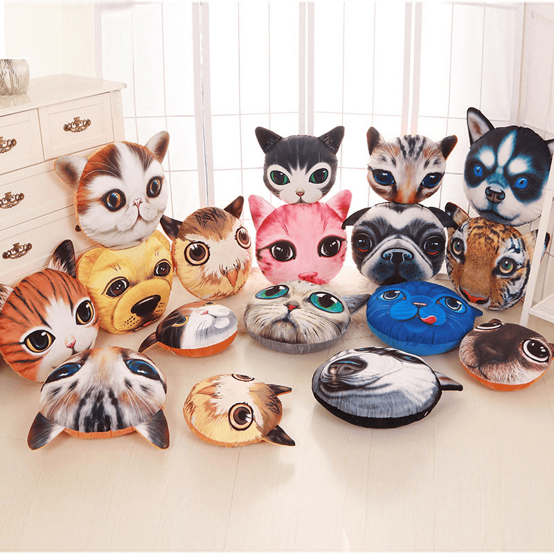 Creative Funny 3D Dog Cat Head Pillow PP Cotton Simulation Animal Cushion Birthay Gift Trick Toys - MRSLM