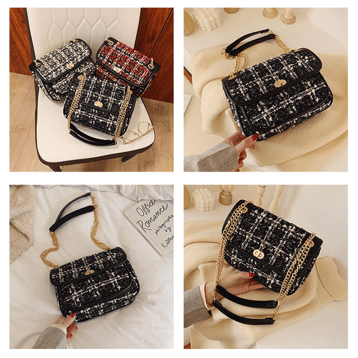 Women Mix Color Woven Woolen Vintage Chain Bag Clutch Bag Crossbody Bag - MRSLM