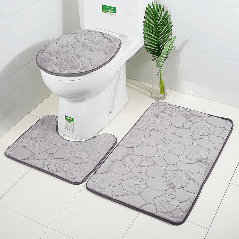 3Pcs Embossing Bath Mat for Bathroom Memory Foam Bathroom Carpet Mat Toilet Mat Bathroom Floor Rug - MRSLM