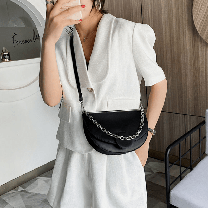 Women Chains Irregular Shape Saddle Bag Shoulder Bag - MRSLM