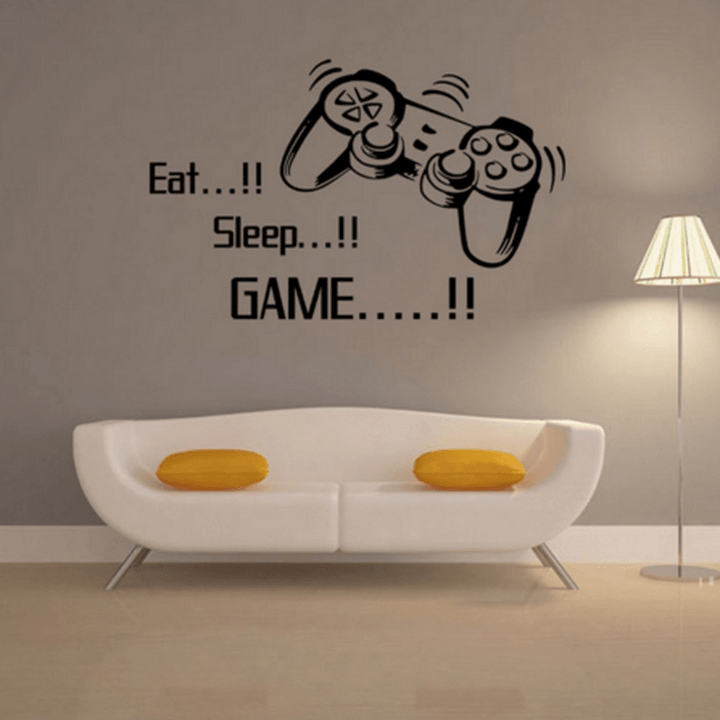 Creative Art Game Handle Wall Stickers "EAT SLEEP GAME" Black Vinyl Removable Printed Game Lovers Bedroom Wall Stickers Hot Play Game Handle Living Room Bedroom Personality Decoration Wall Stickers - MRSLM