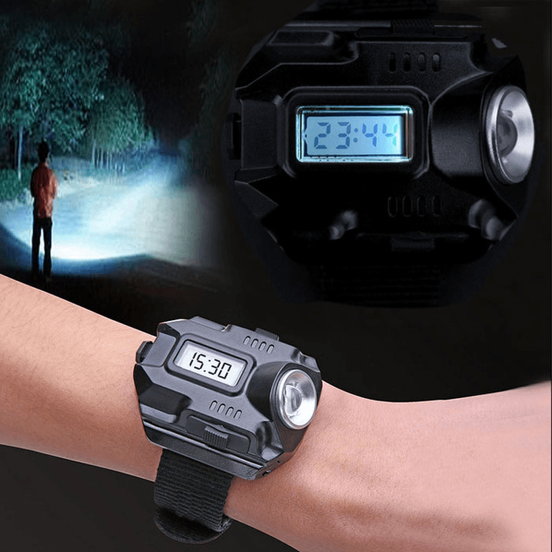 XPE Q5 LED IPX6 Waterproof Multifunction Wrist Watch Flashlight Bicycle Torch Light USB Charging - MRSLM