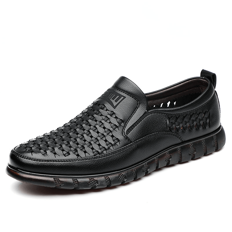 Men Microfiber Breathable Hollow Out Woven Soft Sole Comfy Slip on Casual Shoes - MRSLM