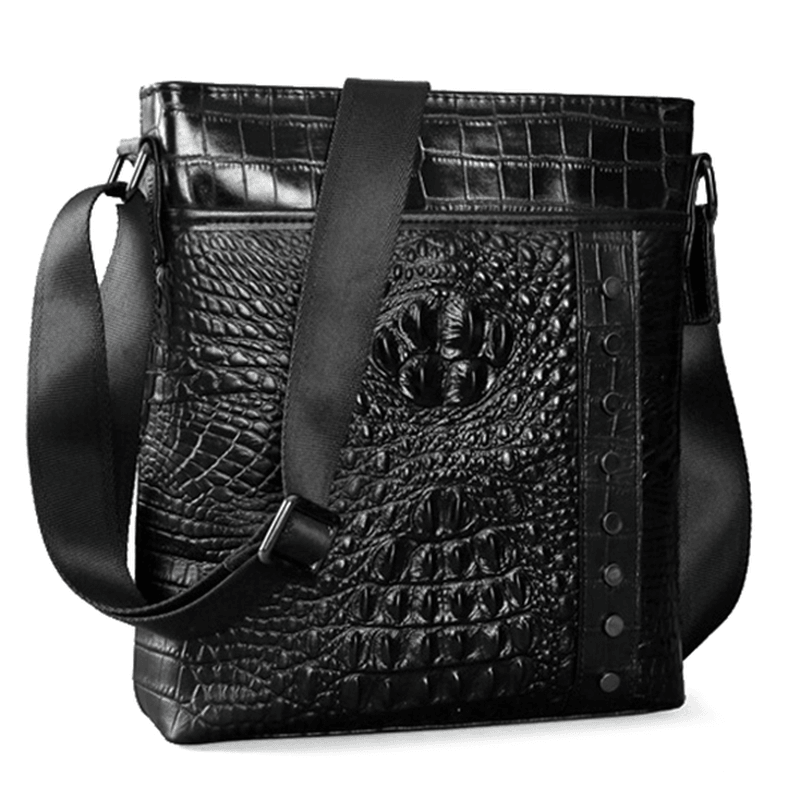 Men Genuine Leather Alligator Pattern Shoulder Bag Leisure Business Crossbody Bag Briefcase - MRSLM