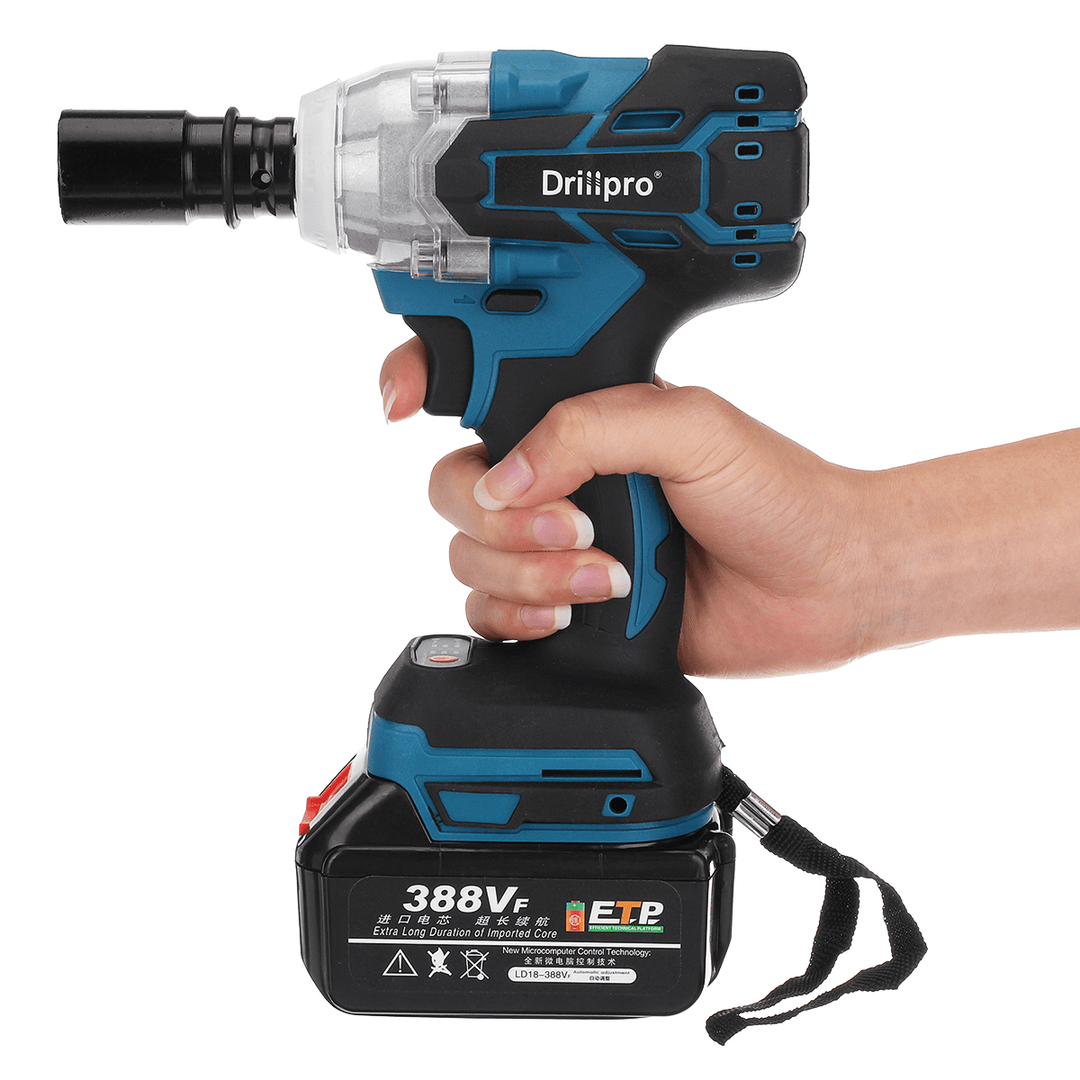 Drillpro 520N.M Electric Cordless Brushless Impact Wrench Riveter Drill Driver Kit W/ 1Pc Battery for Makita - MRSLM