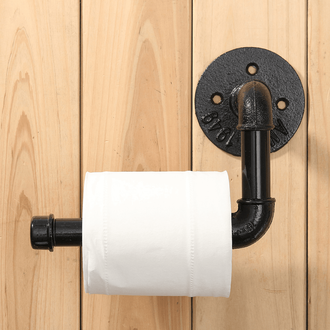 Industrial Rustic Style Iron Pipe Wall Mount Toilet Tissue Paper Roll Holder Towel Bar - MRSLM