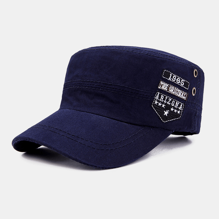 Men Cotton Casual Letter Label Patch Military Cap Cadet Hat Outdoor Adjustable Sunshade Flat Top Cap - MRSLM