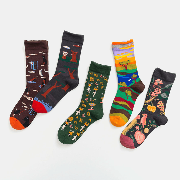 Unisex Literature and Art Colorful Patchwork Color Animal Pattern Tube Socks - MRSLM