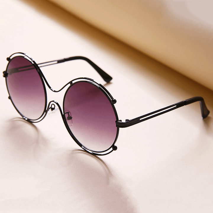 Women Mens Unisex Vintage Anti-Uv Double Ring Sunglasses Retro Steampunk round Mirror Lens Glasses - MRSLM