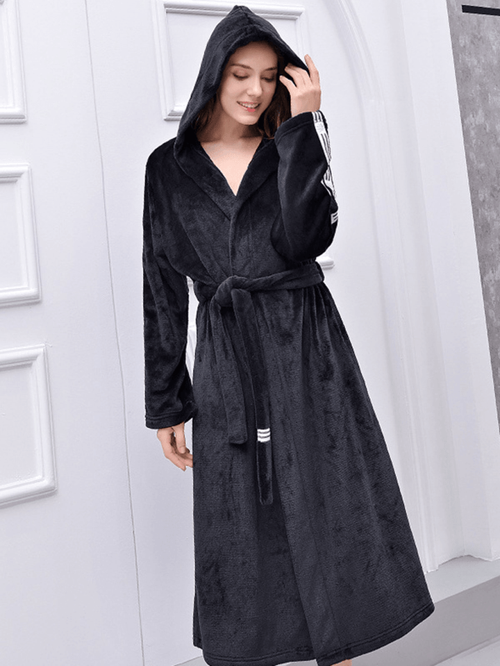 Long Sleeve Kimono Robe with Hood Longline Nightgown - MRSLM