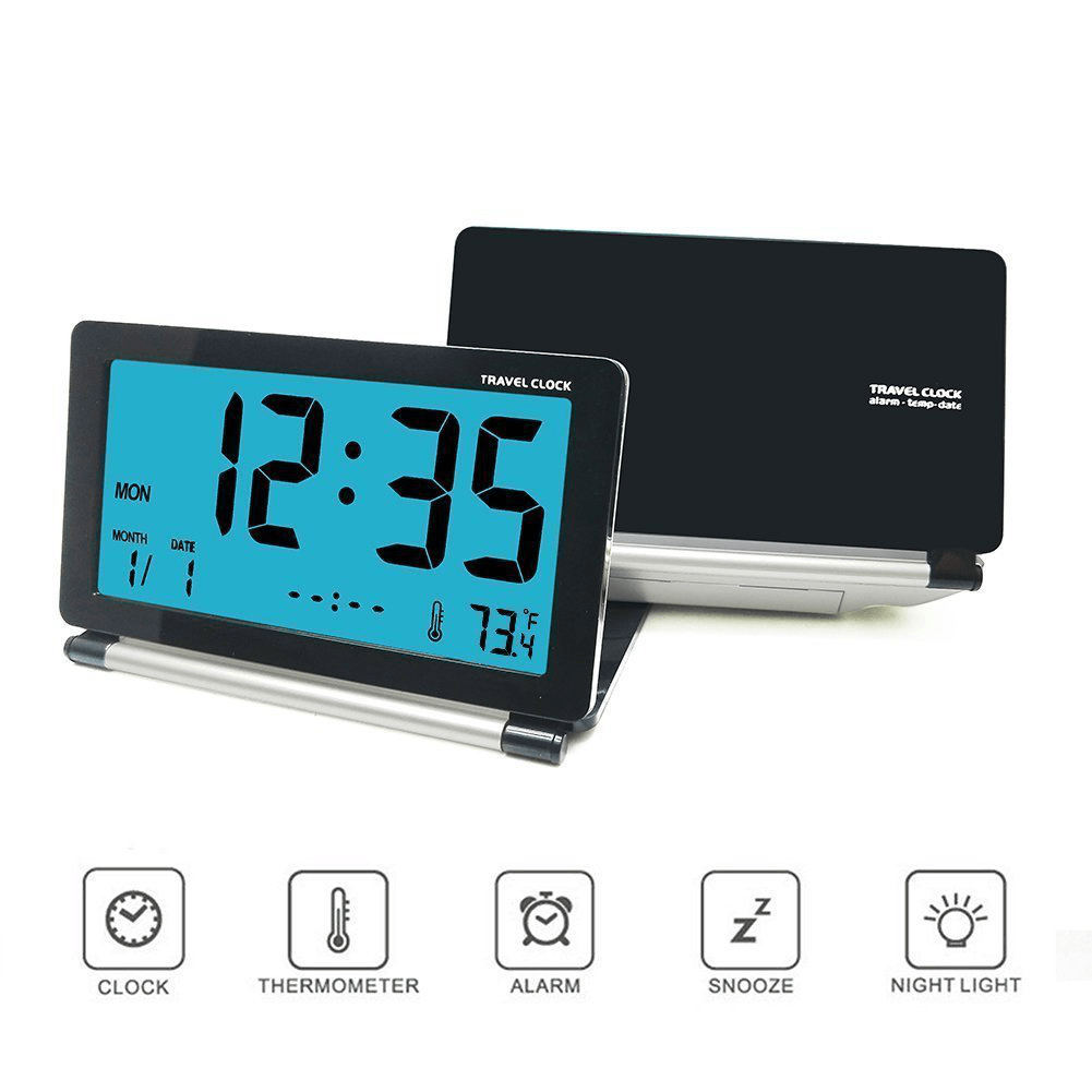 DC-12 Travel Alarm Clock LCD Mini Digital Desk Folding Electronic Alarm with Backlight - MRSLM