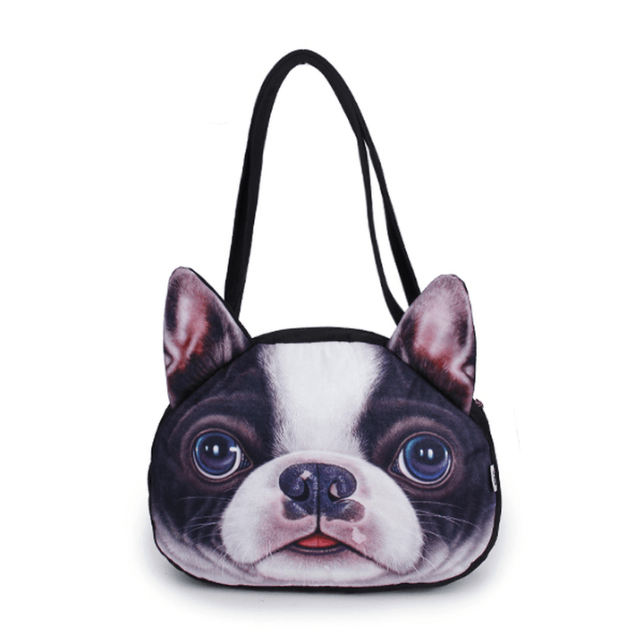 Women Cute Dog Head Shoulder Bags Casual 3D Animal Print Handbags Shopping Bags - MRSLM