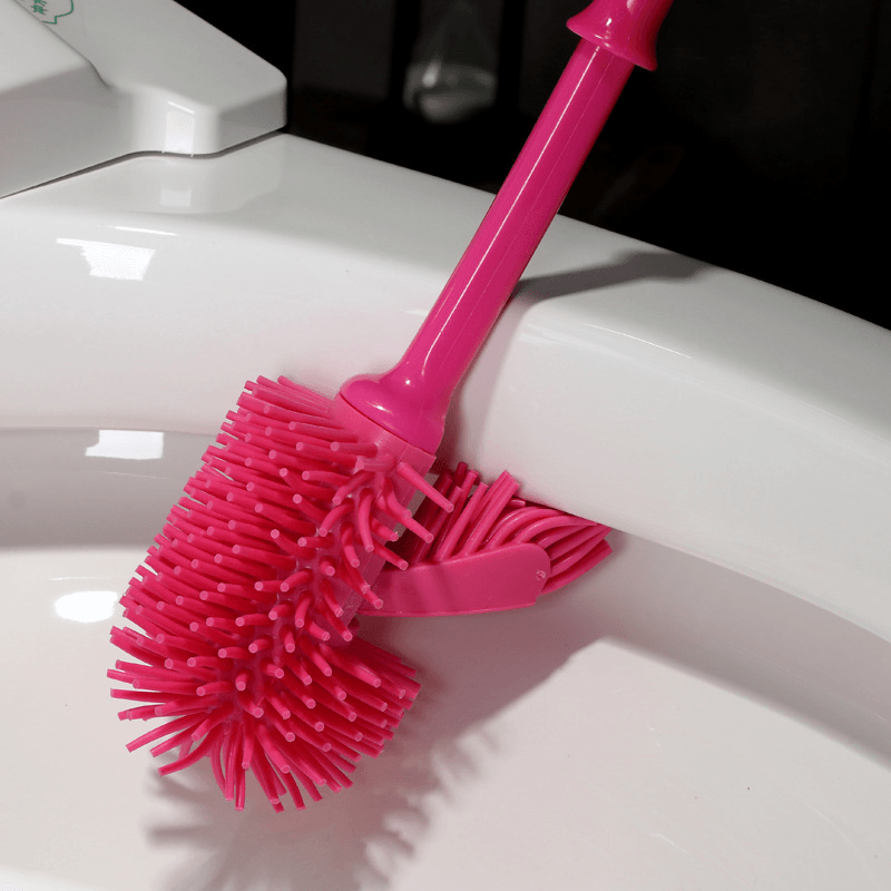 Cylinder Handle Toilet Brush & Base Plastic Cleaning Brush Long Double-Sided Portable Bathroom Acces - MRSLM