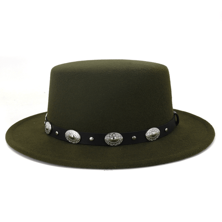 Simple Casual Warm Woolen All-Match British Fashion Metal Buckle Jazz Hat - MRSLM