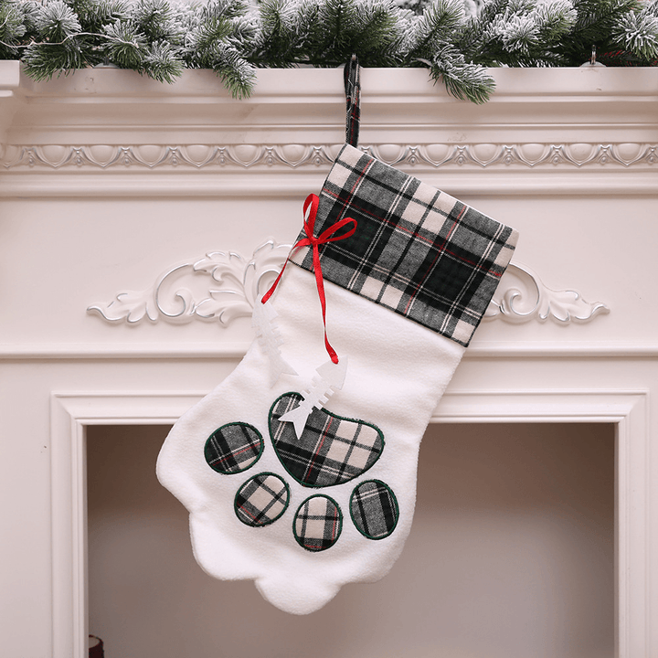 Christmas Socks Red Blue Plaid Dogs Paw Stockings Sacks Hanging New Year Kids Gifts Christmas Party Decorations - MRSLM