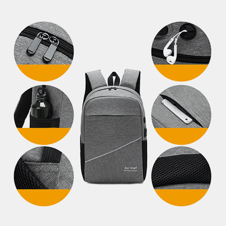 Men 3PCS Nylon USB Charging Wear-Resistance Fashion Casual Laptop Bag Backpack Crossbody Bag Clutch Bag - MRSLM