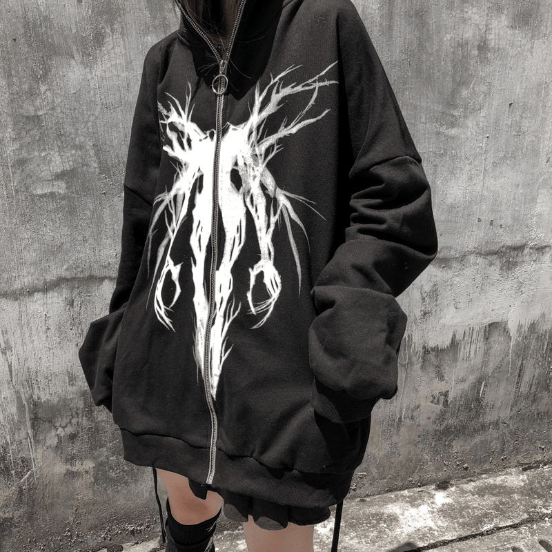 Dark Wind Funeral Trendy Brand Printed Cardigan Zipper Sweater - MRSLM