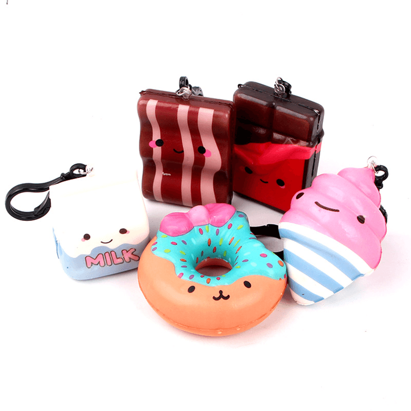 Squishy Bun Food Cute Phone Bag Hanging Decor Keyring Beef Milk Box Chocolate Slow Rising 7Cm Gift Collection - MRSLM