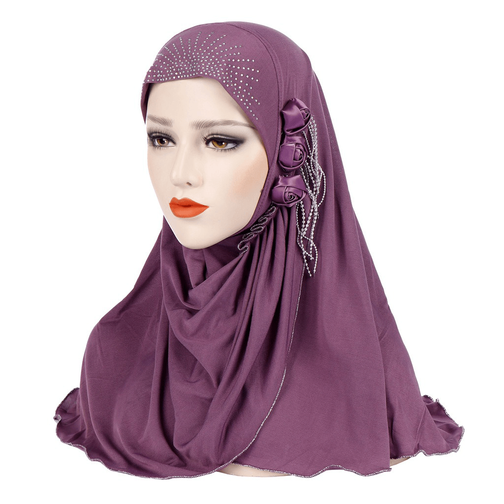 Women New Ice Silk Side Three Flower Tassels Arabian Hat Arab Wrap Scarf Turban Hat - MRSLM