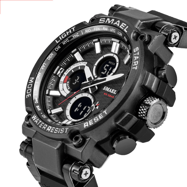 SMAEL 1803 Metal Case Luminous Needle 5ATM Waterproof Sport Dual Display Digital Watch - MRSLM