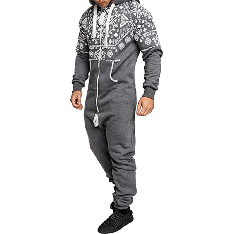 Mens Casual Hooded Loungewear Pure Color Siamese Jumpsuit - MRSLM