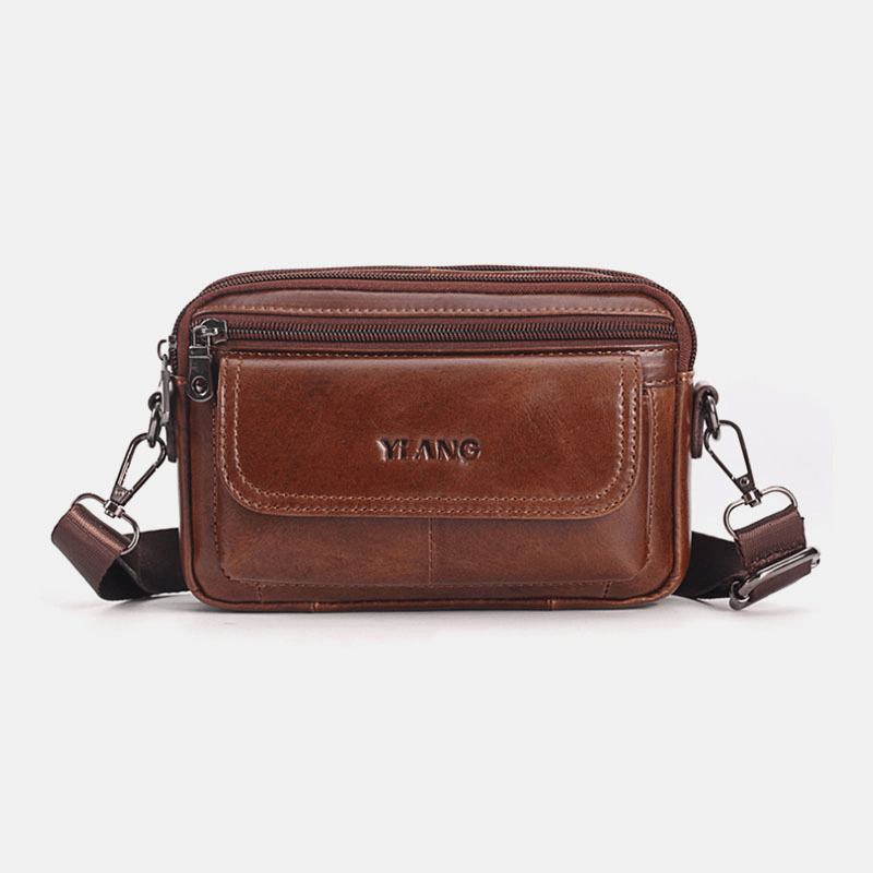 Men Genuine Leather Multifunctional Crossbody Bag Waist Bag Belt Bag - MRSLM