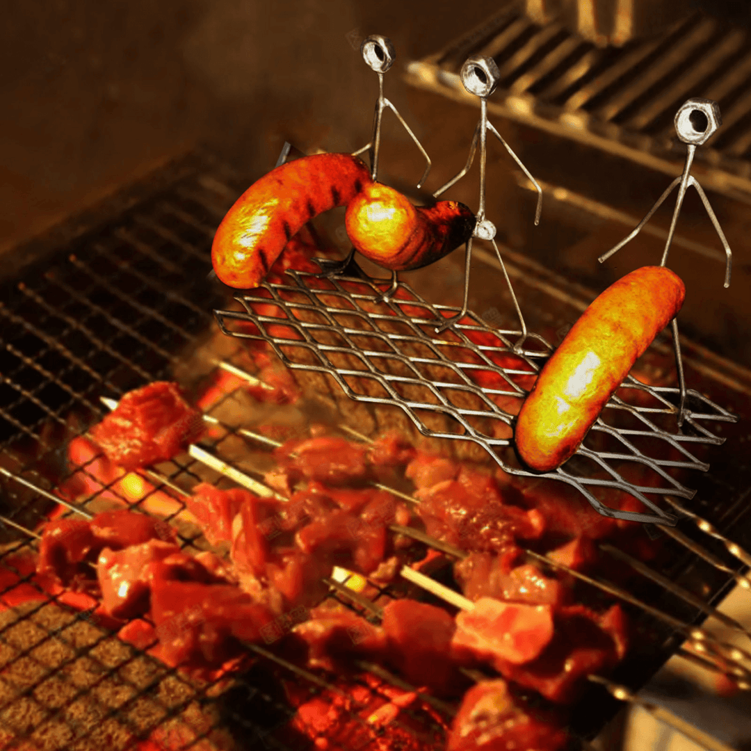 Metal Art Barbecue Clip Novelty Men Shaped Stainless Steel Camp Fire Roasting Stick Outdoor Barbecue Grill - MRSLM