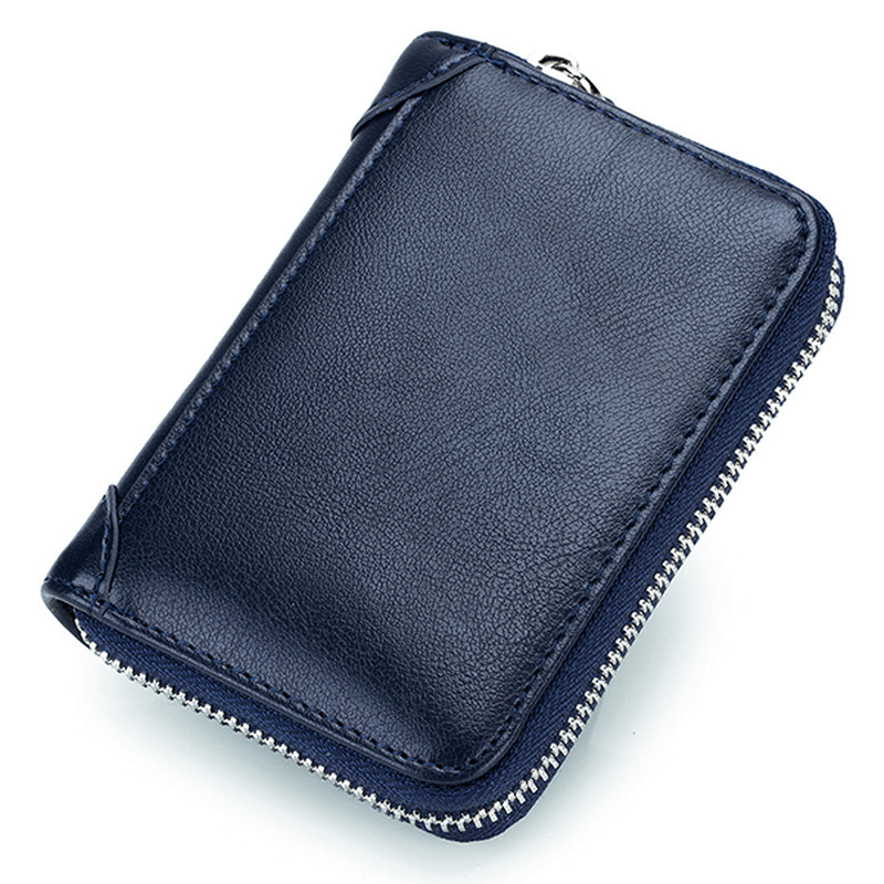 Large Capacity RFID Genuine Leather Men Women Casual Zipper Creddit Card Holder - MRSLM