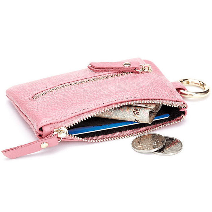 Genuine Leather Women Zipper Card Holder Girls Small Coin Bags Key Chain Bags - MRSLM