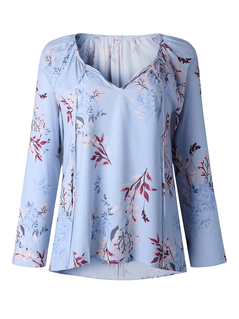 Women V Neck Boho Floral Print Blouse - MRSLM