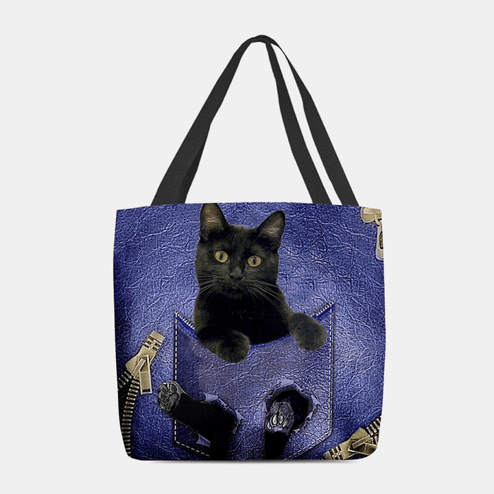 Women Felt Cute 3D Three-Dimensional Cartoon Black Cat Pattern Shoulder Bag Handbag Tote - MRSLM