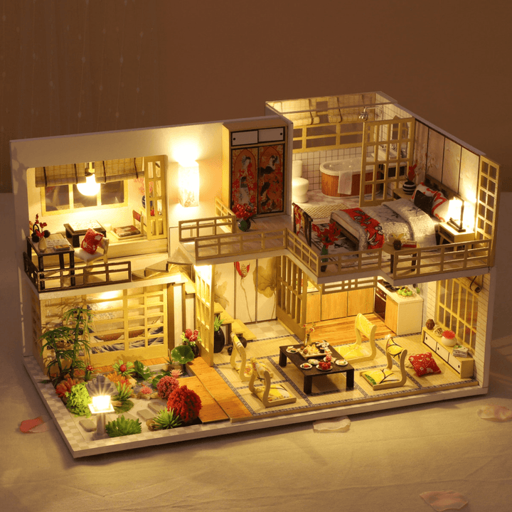 Wooden Crafts DIY Handmade Assembly 3D Doll House Miniature Furniture Kit with LED Light Toy for Kids Birthday Gift Home Decoration - MRSLM