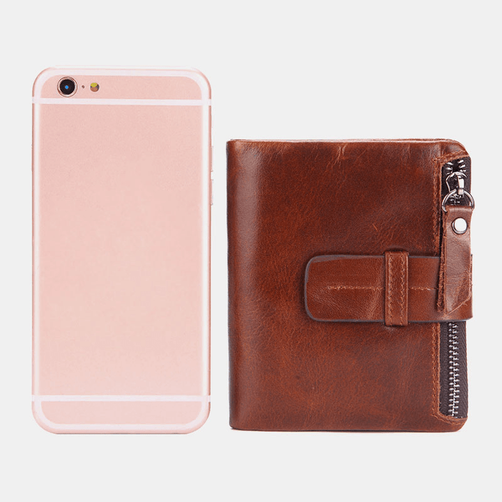 Men Genuine Leather Retro Zipper Cowhide Multi-Slot Card Holder Wallet - MRSLM