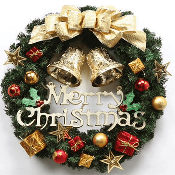 30Cm Christmas Garland Arrangement Ornament Wreath Decor Wreath Bow Bell for 2020 Christmas New Year Festival Decoration - MRSLM