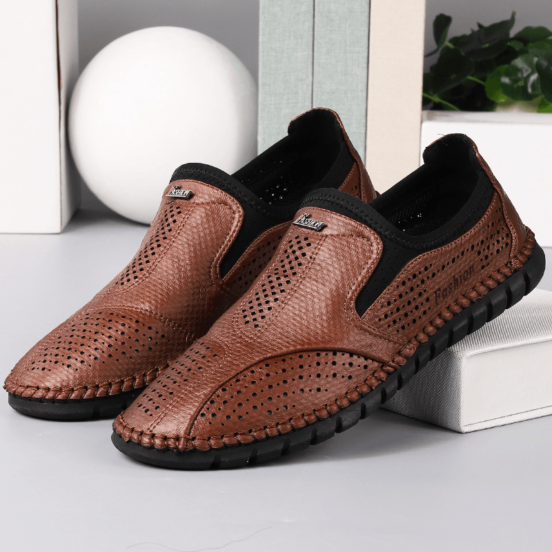 Menico Men Microfiber Hollow Out Breathable Soft Sole Slip on Comfy Business Casual Shoes - MRSLM