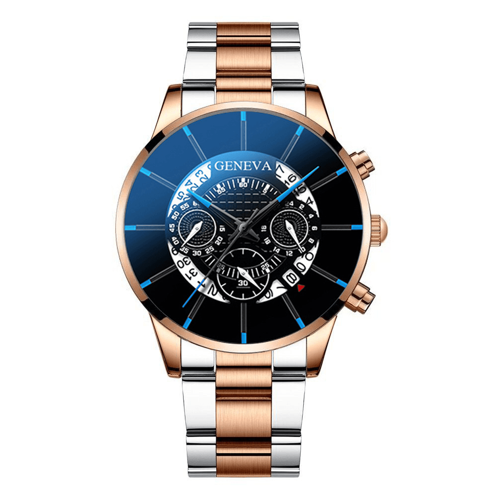 Decorated Pointer Business Style Men Watch Calendar Stainless Steel Band Quartz Watch - MRSLM